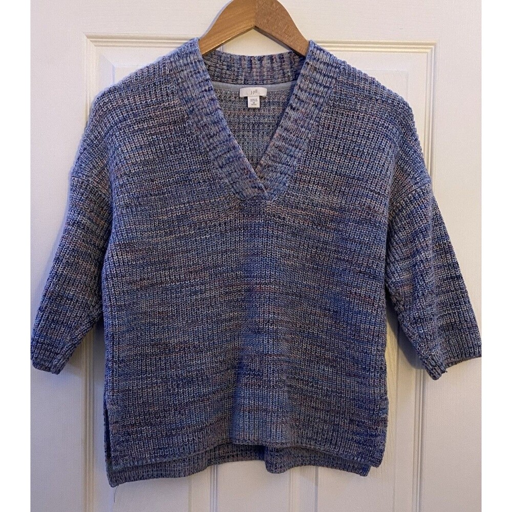 J.Jill blue multicolor marled V-neck 3/4 sleeve pullover knit sweater size XSP
